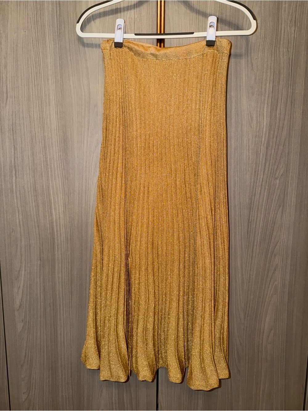 Sandro Metallic Gold Pleated Midi Skirt
